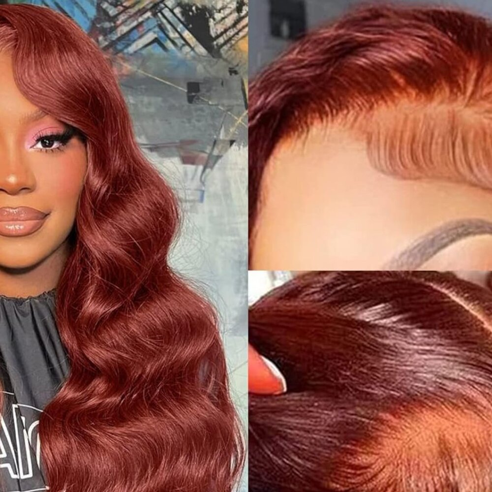 28 Inch Reddish Brown Body Wave Lace Front Human Hair Wig